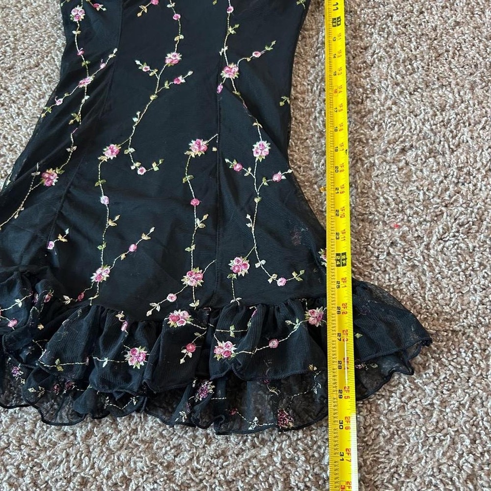 Sugar Thrillz Y2K Slip Floral Embroidered Mesh Ruffle Dress Black Pink Large - Picture 7 of 8